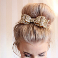 Pale Gold Glitter Bow Hair Clip for Girl and Women Barrettes Sequin Girls Bow Clip Hair Pin Luxury Girl Hairpin Hair Accessories
