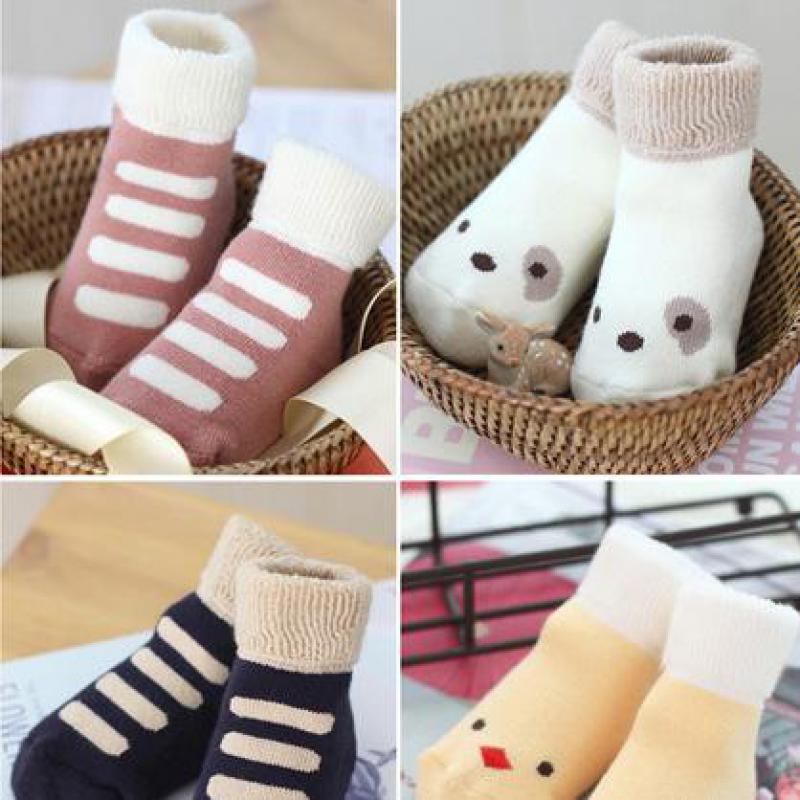 0-2 year old cotton baby socks Autumn and winter thick terry baby socks solid color socks for children kids Non Slip Socks