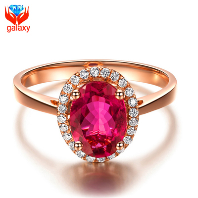 Elegant Trendy 18K Rose Gold Plated Jewelry Ring High Quality Red Cubic Zirconia Diamond Ruby Wedding
