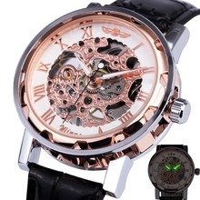 Winner Hand-wind Mechanical Watch Unisex Women’s Watch Skeleton Leather Strap Roman Number Display Business Vogue +Box
