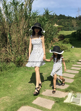 Family fashion summer one-piece dress bbsue dot vintage spaghetti strap Women Beth bs16