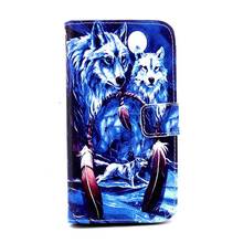 Blue Wolf Pattern PU Leather Wallet Folio Case Cover for samsung S5 Mobile Phone Accessories