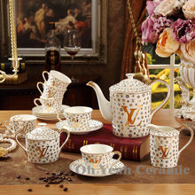 Porcelain tea set bone china coffee set letter design 15 pieces European tea set coffee pot coffee cup saucer set