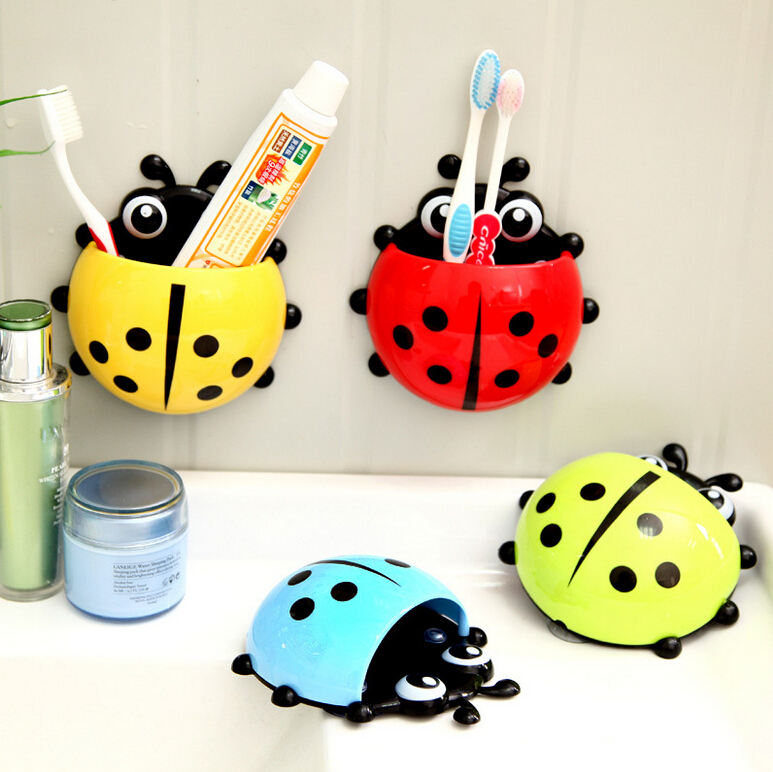 Lovely Ladybug Toothbrush Holder Wall Suction cup Cartoon Sucker Suction Hooks Bathroom Sets