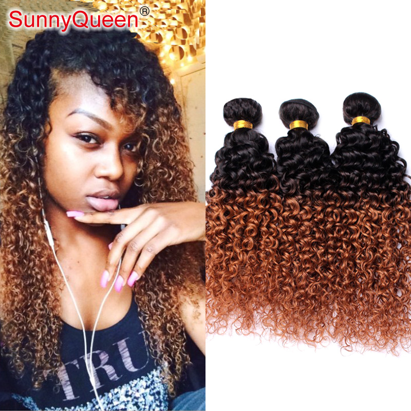 New Arrival 6A Grade Ombre Hair Extensions Kinky Curly Peruvian Virgin Hair Afro Kinky Curly Human Hair Weaves 3Pc Lot Free Ship