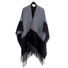 2016 New Women Novelty Autumn Winter Plaid font b Tartan b font Poncho Shawl Checked Scarves