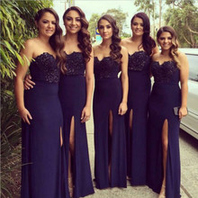 Navy Blue Bridesmaid Dresses Split vestido longo 2016 Wedding Party Dress Prom Gowns Fitted Burgundy Plus Size