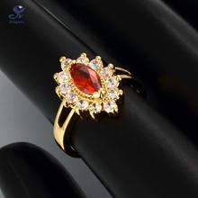 R113 A 8 18k real gold plated classice women silver Ring Marquise ruby and lab diamond