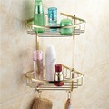 Free Shipping Wall Mounted Golden Brass Bathroom Soap Basket Bath Shower Shelf Basket Holder building material