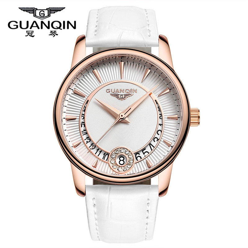 2015 Female 33mm Band Width Miyota Quartz Watch Leather Bracelet with Calendar Sapphire Bezel Waterproof Xmas