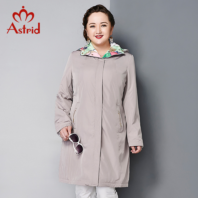Astrid 2015 Women's Coat High Quality Autumn Winter Trench Slim Hooded Polar Fleece Pattern Detachable Hood Big Size AY-1518