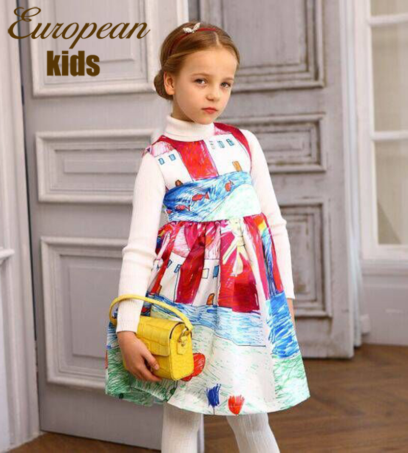 2015 Brand New Girls Dress Floral Print Sleeveless Princess Dress Girls Costumes Spring Summer Children Dress Kids Dresses Girl
