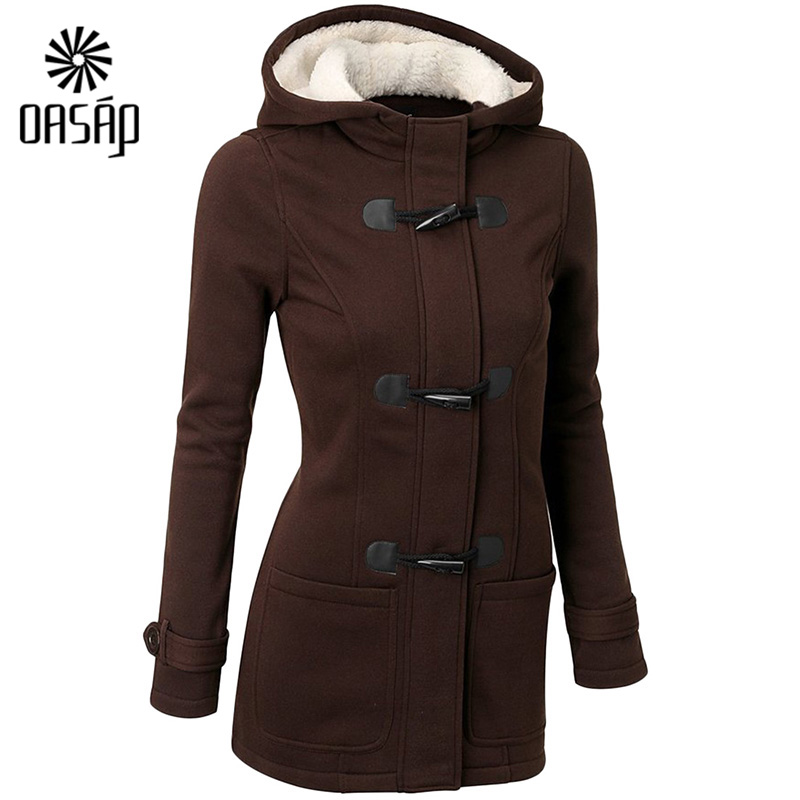 OASAP 2015 Winter Horn Button Fleece Coat Parkas Thicken Long Outwear Women Coat long Winter Jacket Big Hooded Jacket Coat-91684