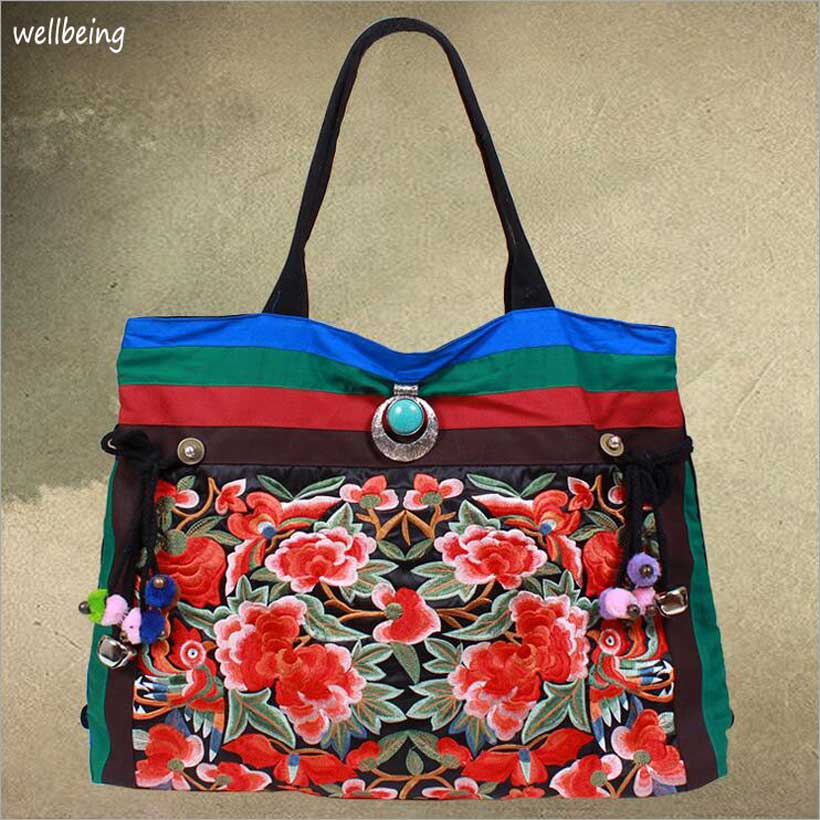 Фотография 2016 NEW peony tassel canvas embroidered women bag, national characteristics single messenger bag women