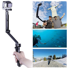 Gopro аксессуары 3 разъём(ов) Selfie монопод штатив 3-полосные складной держатель для Gopro герой 4 сессия 2 3 3 + Sj4000 спортивные камеры