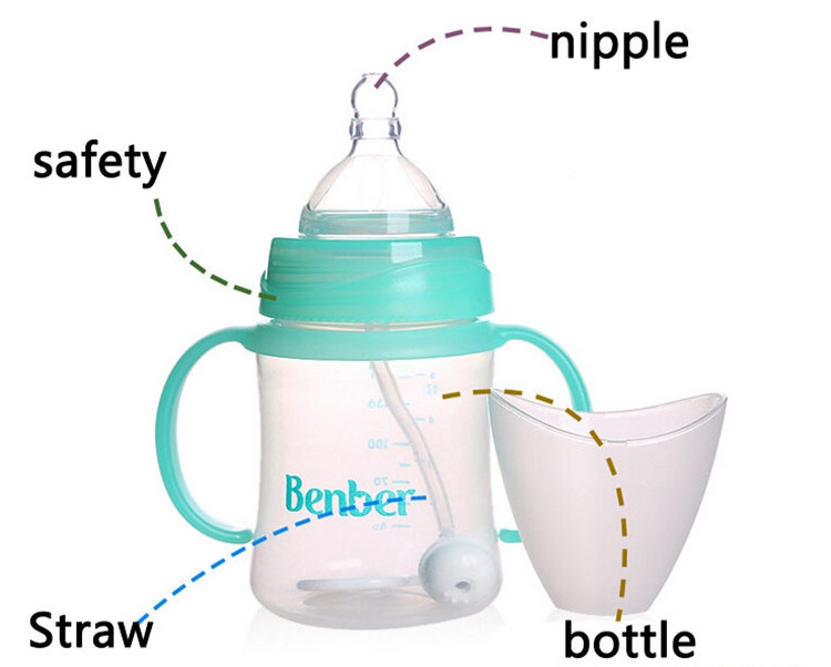 160ml Baby Feeding Bottle PP Bottle With Handle Standard Caliber Nursing Bottle Automatic Nipple Cute Mini Milk Bottle (5)