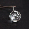 2016 real hot summer dandelion jewelry crystal ball necklace fresh wild dandelion elongated leather cord necklace