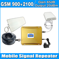 Full set 65dB Gain Dual Band Mobile Signal Repeater 2G GSM 900MHz WCDMA 3G UMTS 2100MHz