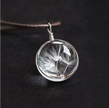 Hot Fashion Crystal glass Ball Dandelion Necklace Long Strip Leather Chain Pendant Necklaces Women 2015 Jewelry CX-116