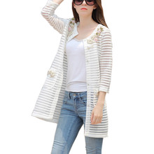 2016 Autumn Black White Long Coat For Women Hollow Out Diamonds Floral Embroidered Elegant Casual Outwear Casacos Femininos