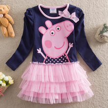 girl summer dress long sleeve children printed cartoon pig princess dress for girls children cotton clothes baby dress