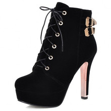 2015 New Fashion Booties Drop shipping Plus size 32-43 Platform thin High Heels Boots Lace Up motorcycle Ankle Boots for Women