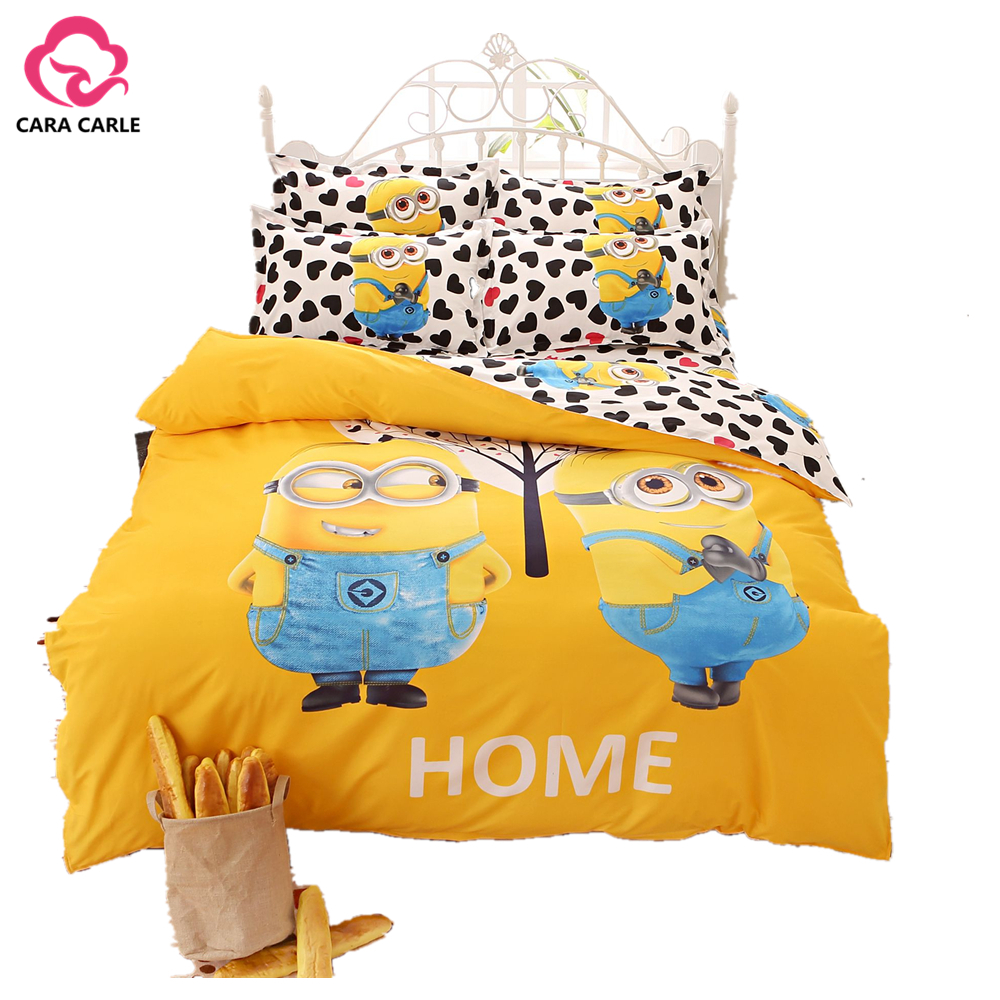 Cartoon Bedding Set 4pcs Printing Cama Minions Bedclothes Duvet Cover Bed Sheet Children Kids Comforter Bedding Sets Bed Linen