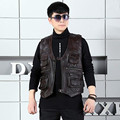 Free shipping Custom men s high quality head layer cowhide leather vest pocket photographer older thick