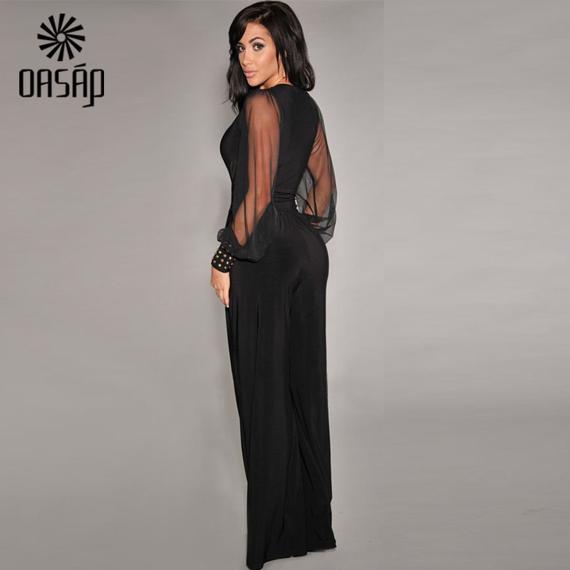Black-Embellished-Cuffs-Long-Mesh-Sleeves-Jumpsuit-LC6650-2