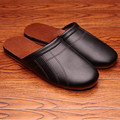 Solid Color Genuine Leather Couple s Spring Autumn Indoor Slippers Anti Slip Comfortable and Warm Home