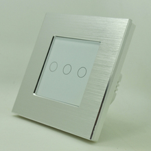 3gang 1way light remote control switch silver aluminum and glass panel touch switch EU UK standard