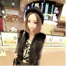 Intensification fashion PU imitation fur coat sleeve of the jacket short coat(black +white)