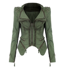 New Arrival Fashion Vintage Denim Jacket Women Motorcycle Jeans Coat Punk Spike Studded Shrug Shoulder Chaquetas