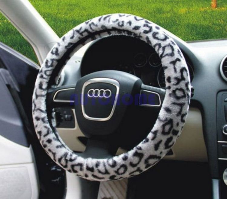 Soft Leopard Plush Auto Car Steering Wheels Cover Anti-slip 38CM 15 Beige (8)