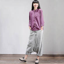 Fashion Women Loose Washed Jeans Cross-Pants 2016 Spring Autumn New Original Wide Leg Drop Crotch Denim Harem Pants M/L