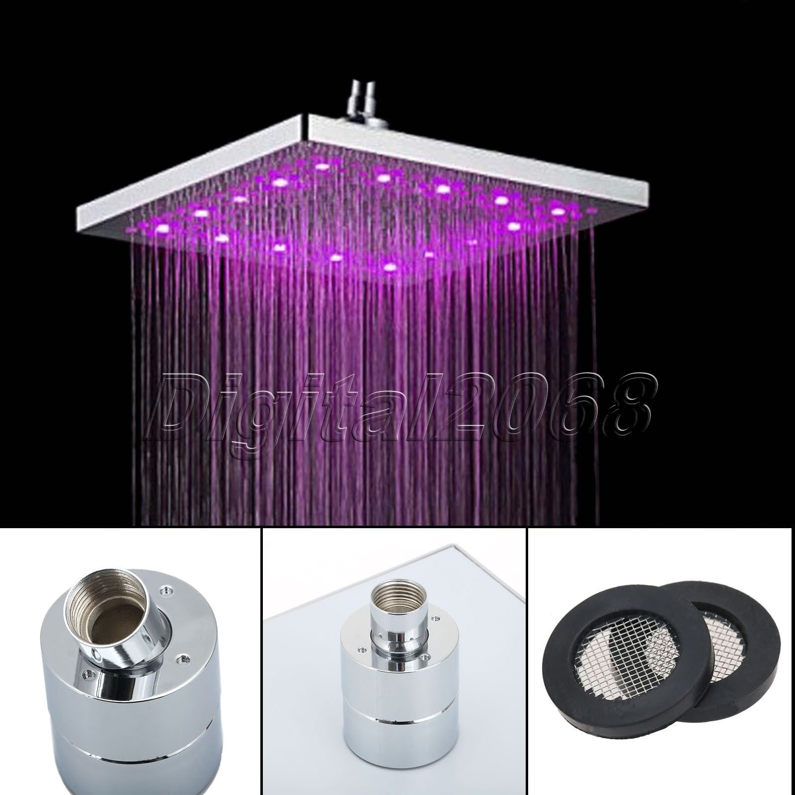 New Modern ABS Plastic LED Waterfall Temperature Shower Head Wall/Ceiling Mount Shower Head Shower Sprayer Top Over-head Shower