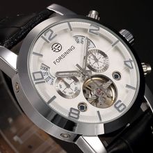 2015 Forsining Horloges Mannen Tourbillion Day Mechanical Auto Leather Watch Men Wristwatch Christmas Gift Gift Box