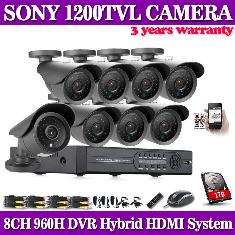 Security Camera system CCTV 8CH 960H Network DVR Kit 1200TVL CCTV Outdoor SONY CCD Sesnor Bullet waterproof mobile phone viewing