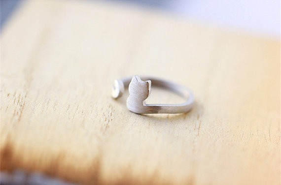 silver cat ring, adjustable ring Cute cat Ring,Lovely cat jewelry