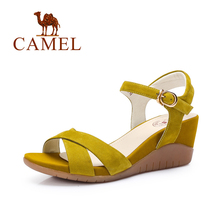 Camel shoes women matte leather buckle strap wedge sandals 2016 summer new minimalist women wedges high heels sandals a62827619