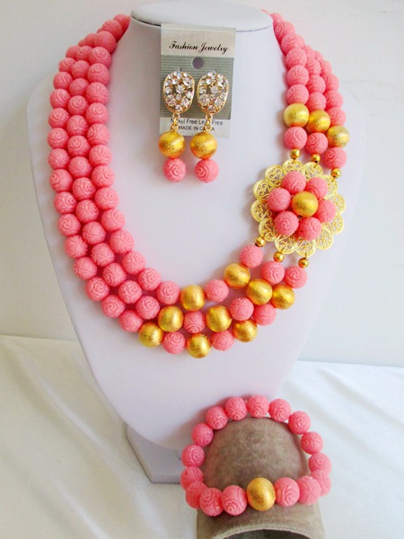 Costume Pink Artificial Coral Beads bride bridesmaid nigerian wedding african coral beads jewelry set Free shipping NAF179