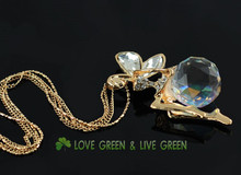 women 18K yellow gold plated Fashion big large 2cm Austrian Crystal Angel fairy Pendant Chain Necklace