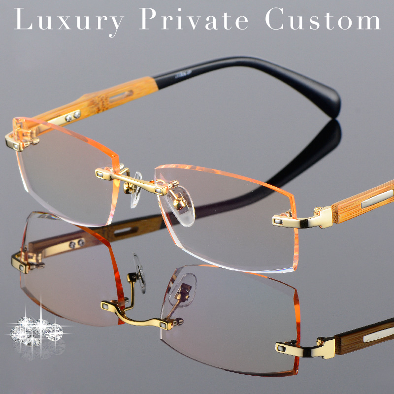 Titanium Eyeglasses Rimless Men Gold Wood Glasses Frame Prescription Myopic Glasses Ti Progressive Lens Photochromic Eye Glasses