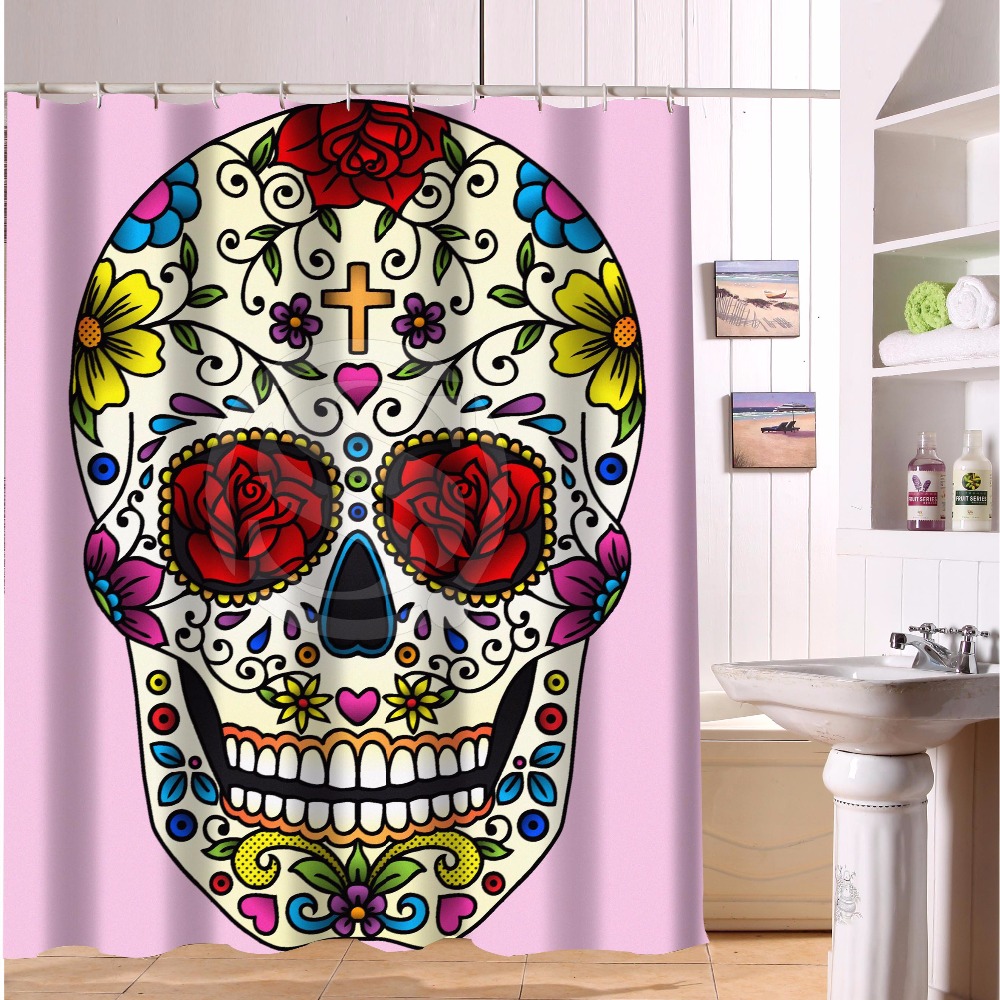 Free Shipping Classic Floral Bath Curtain Print Pirate Skull Cool Pictures Custom Shower Curtain 60