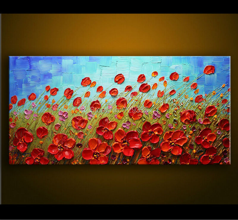 Handpainted canvas painting palette knife thick oil colorful red ...