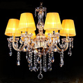Ecolight Crystal Chandelier light with yellow shade 6 Light Chrome Crystal lighting bed room dinning room
