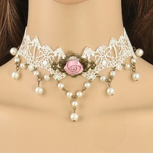Gothic Jewelry Tassel Lace Necklace Pendant Wedding Party Short Choker Necklace Women Steampunk False Collar Statement