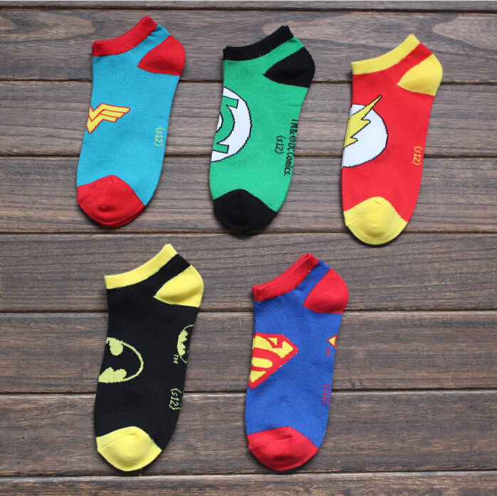  5pairs 1lot New Superman Batman Spider Man supper hero elite invisible socks summer style cotton