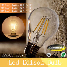 1X Led Lamp E27 90V-260V 4W/ 6W/8W Filament Led Bulb E27 360 Degree 500LM-860Lm White Warm White Energy Saving Light Wholesale