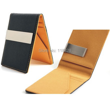 2015 Hot Fashion Metallic PU Leather mens credit card wallet with Single Spring Action Money Clip